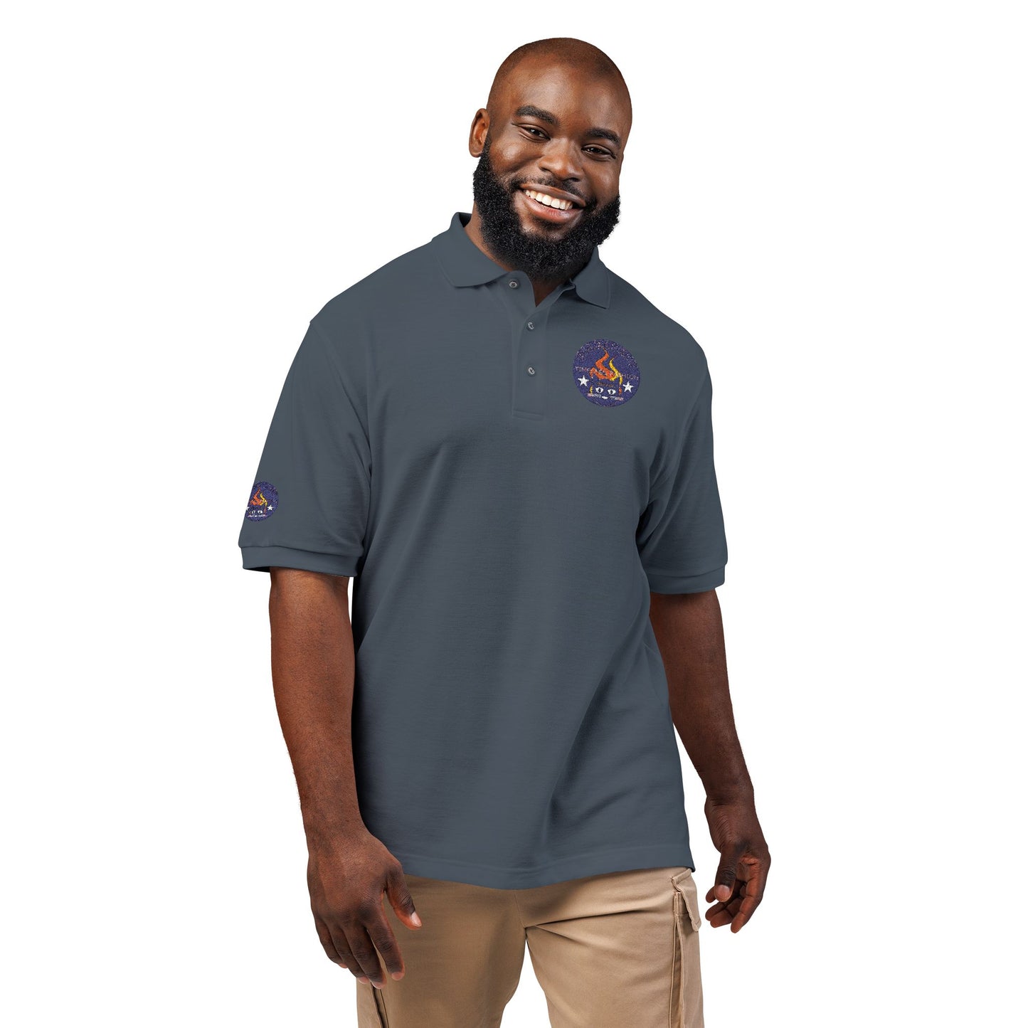 Embroidered Campfire Badge Polo — Outdoor Adventure Bluestray Logo Shirt