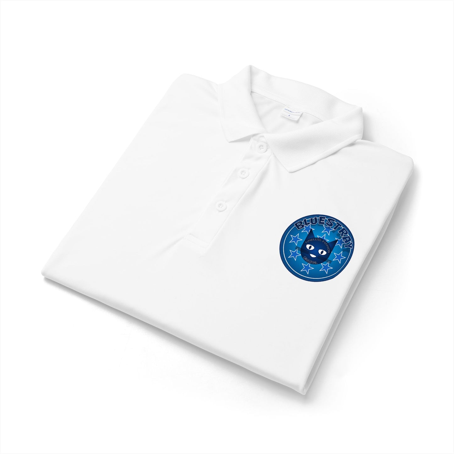 Embroidered Bluestray Cat Patch Polo Shirt — Cute Cat Logo Performance Golf Polo