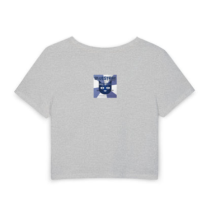 Bluestray Cat Graphic Baby Tee — Retro Indie Band Style Women’s Crop Top