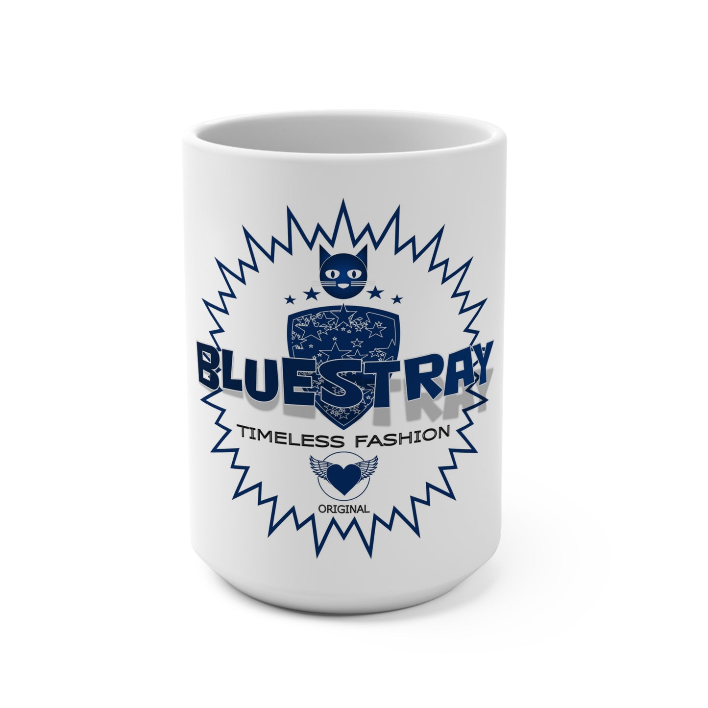 Bluestray 15oz Ceramic Mug — 'Timeless Fashion' Retro Cat Logo