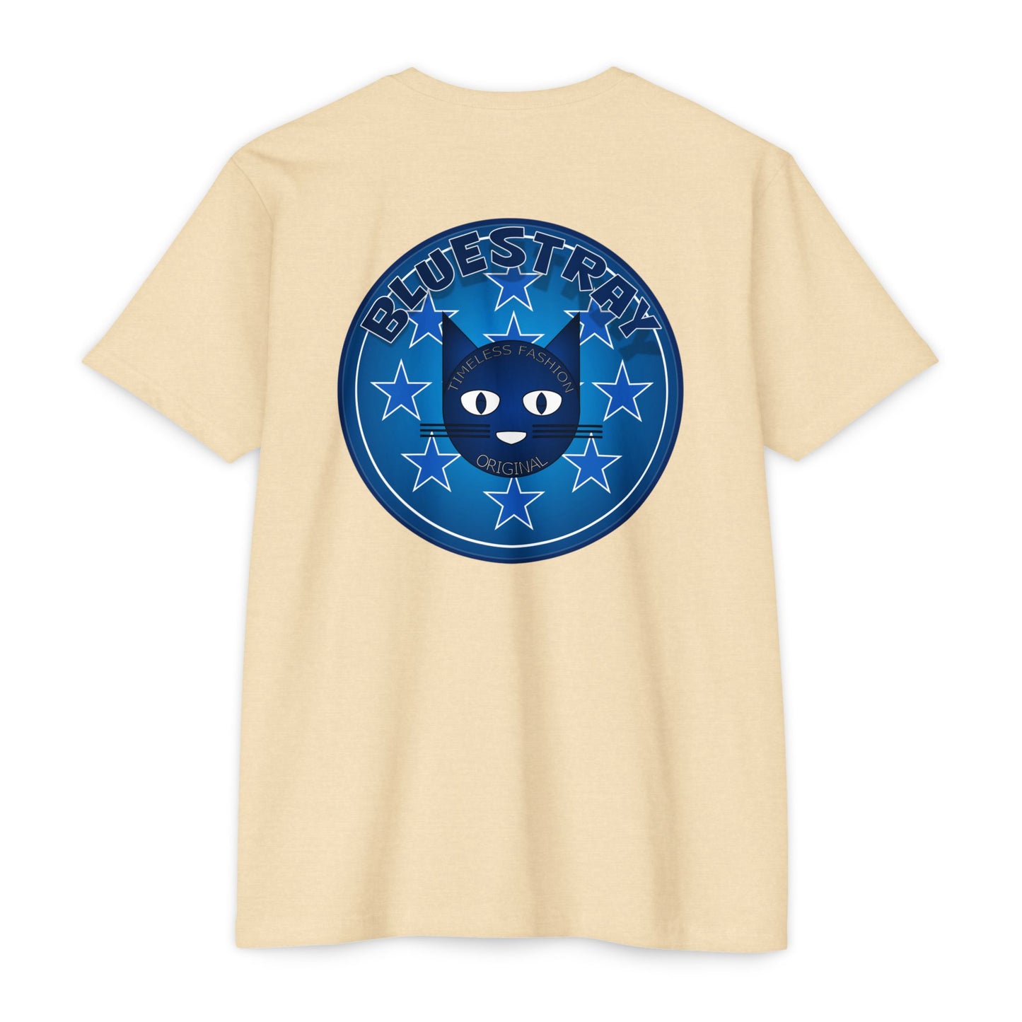 Bluestray Cat Graphic T-Shirt — “Bluestray” Retro Star Logo