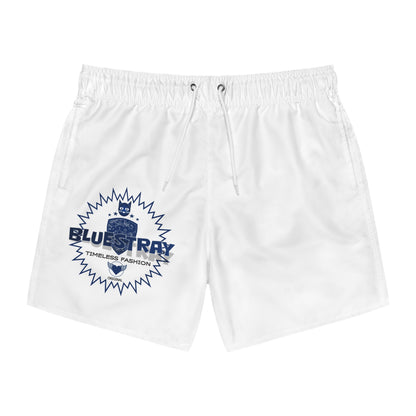 Men's White Swim Trunks with Blue 'Bluestray Timeless Fashion' Logo