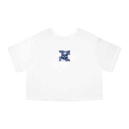 Bluestray Cat Graphic Cropped Tee — Vintage-Inspired Women's Champion Shirt