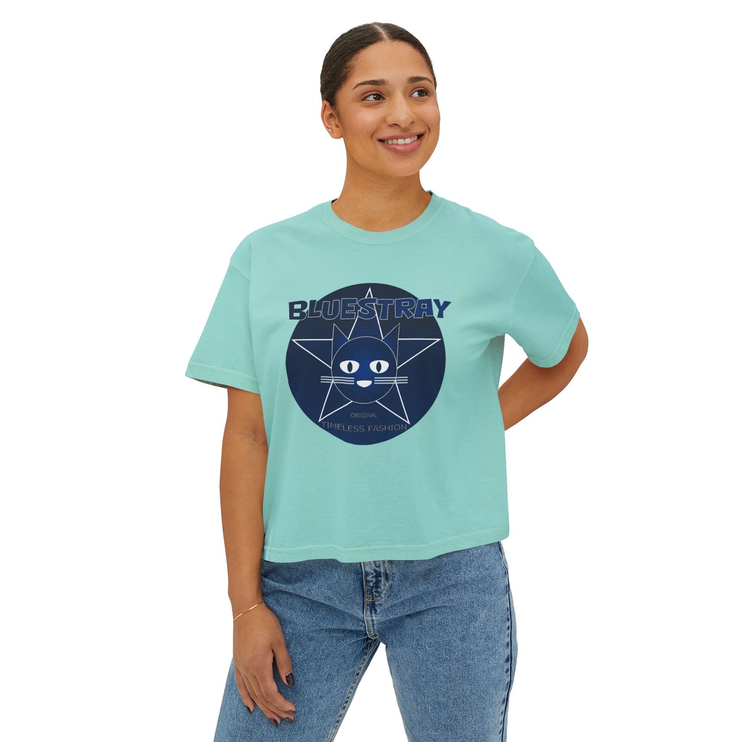 Bluestray Cat Graphic Tee — Women's Boxy Casual Top