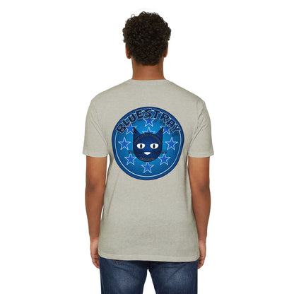 Bluestray Cat Graphic T-Shirt — “Bluestray” Retro Star Logo