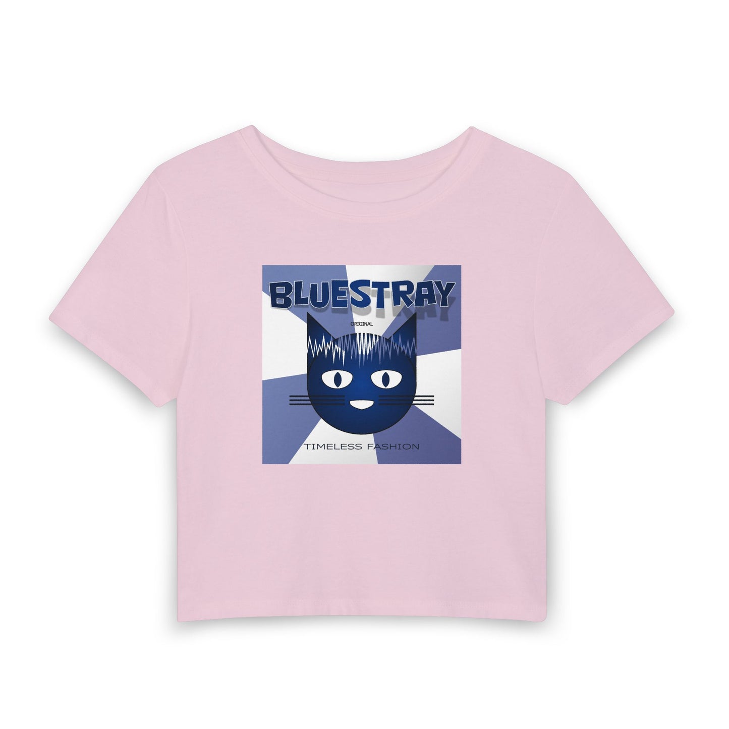 Bluestray Cat Graphic Baby Tee — Retro Indie Band Style Women’s Crop Top