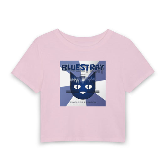 Bluestray Cat Graphic Baby Tee — Retro Indie Band Style Women’s Crop Top