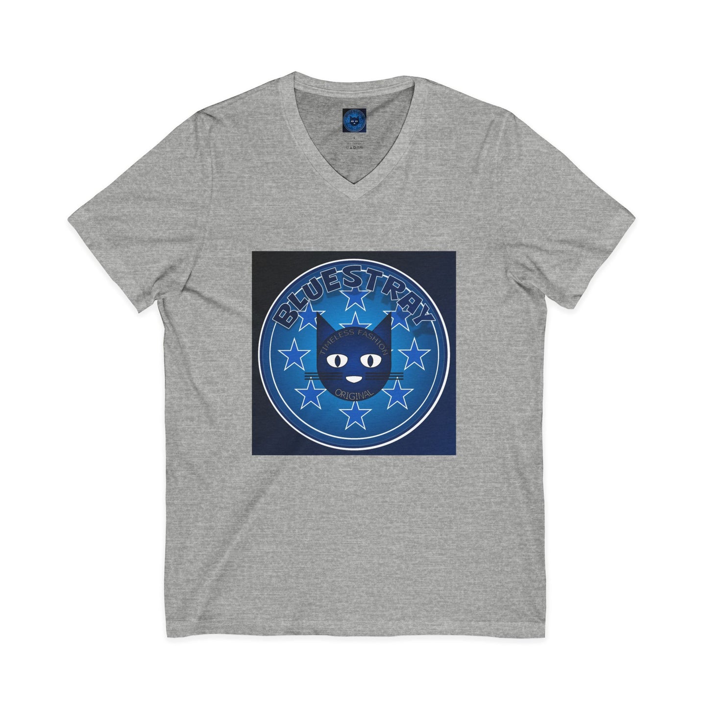 Bluestray Cat V-Neck Tee — Retro Night Sky Cat Graphic Shirt
