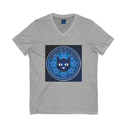 Bluestray Cat V-Neck Tee — Retro Night Sky Cat Graphic Shirt
