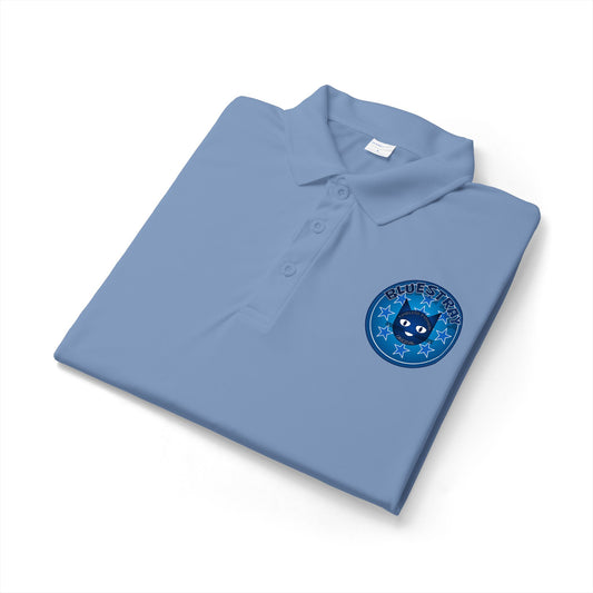 Embroidered Bluestray Cat Patch Polo Shirt — Cute Cat Logo Performance Golf Polo