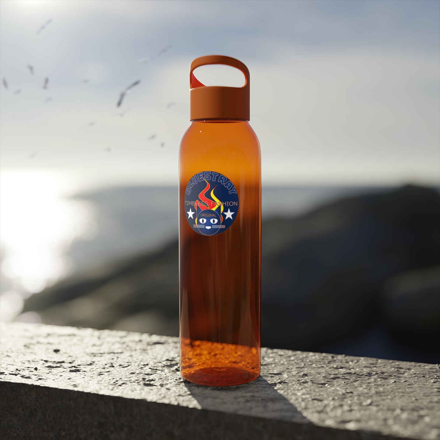 Sky Water Bottle — Clear Reusable Bottle with Nautical Bluestray Logo