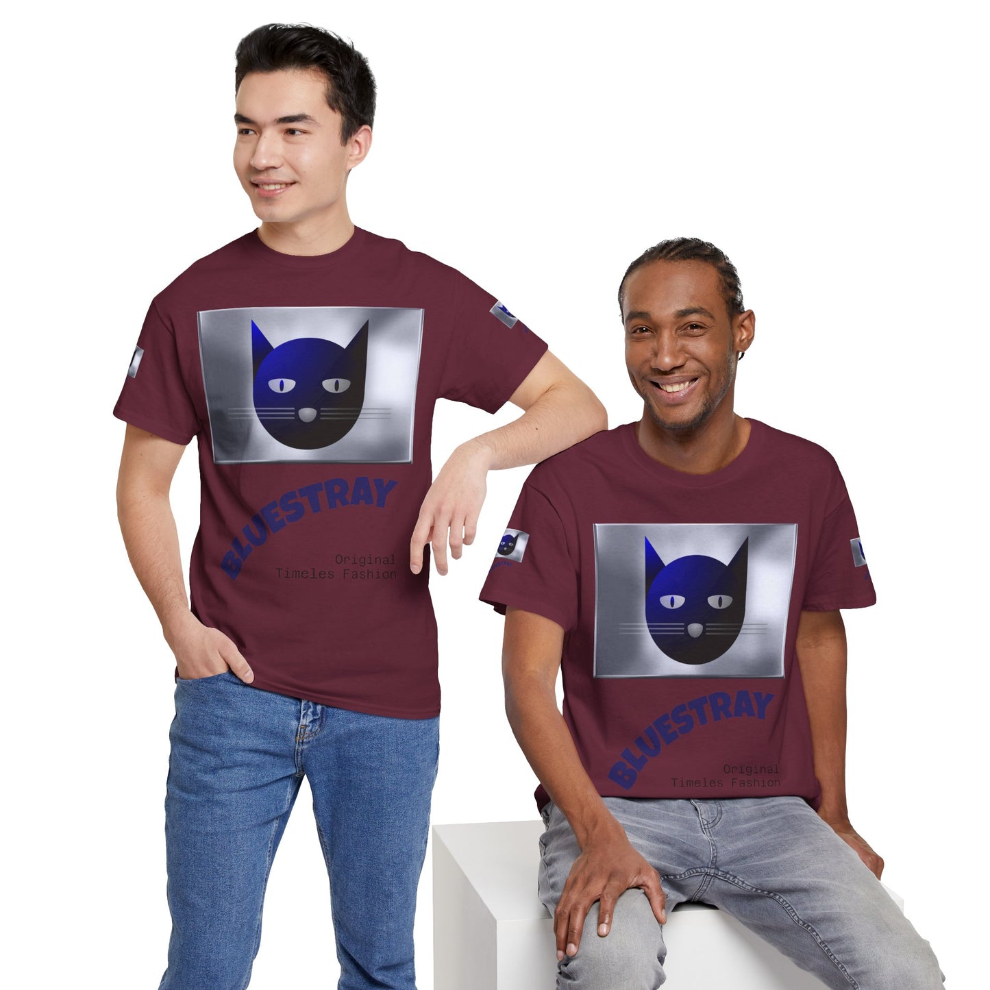 Bluestray Cat Graphic Tee — Retro Blue Cat Design