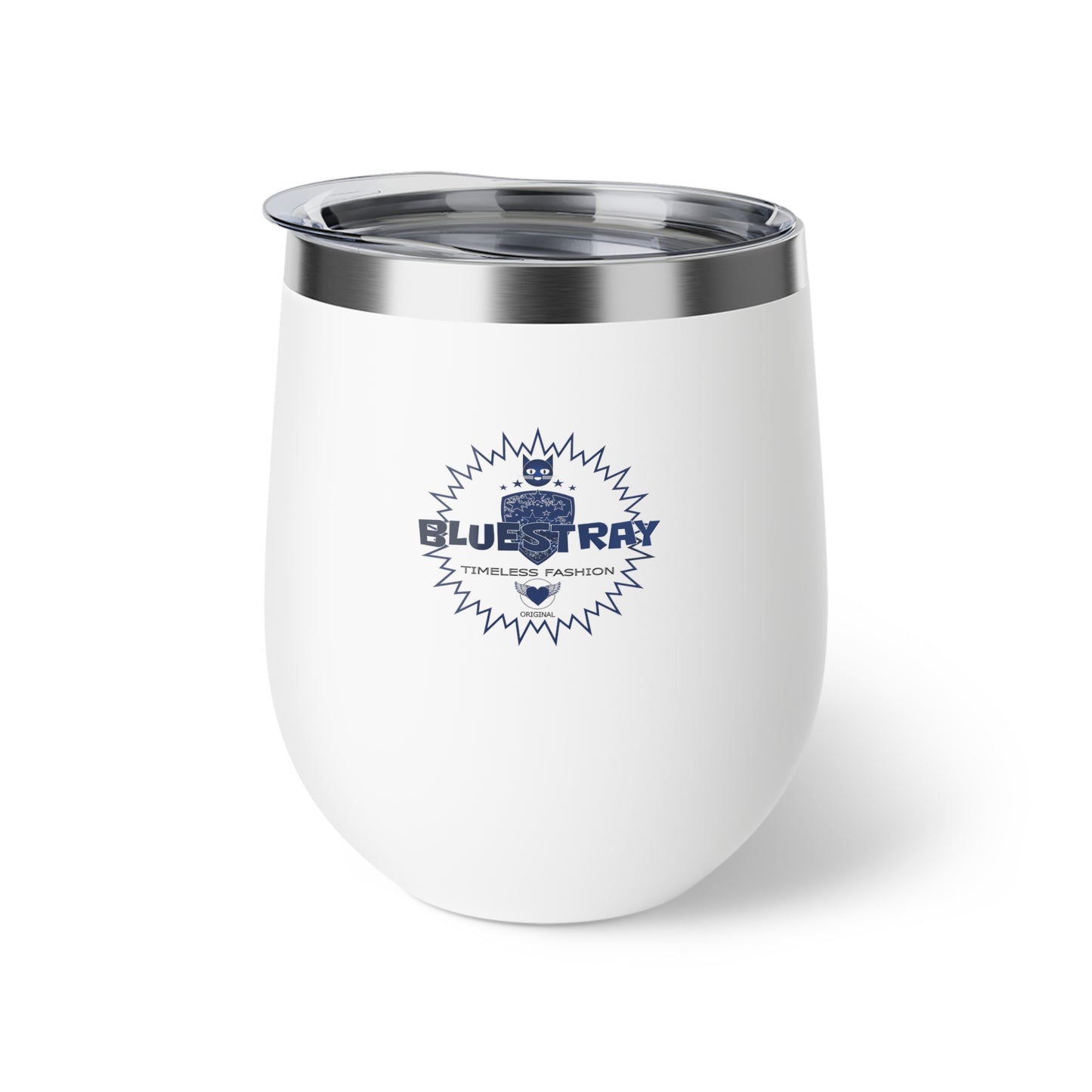 12oz Insulated Copper Tumbler — Vacuum Wine Cup with Leak-Resistant Lid (Bluestray Logo)