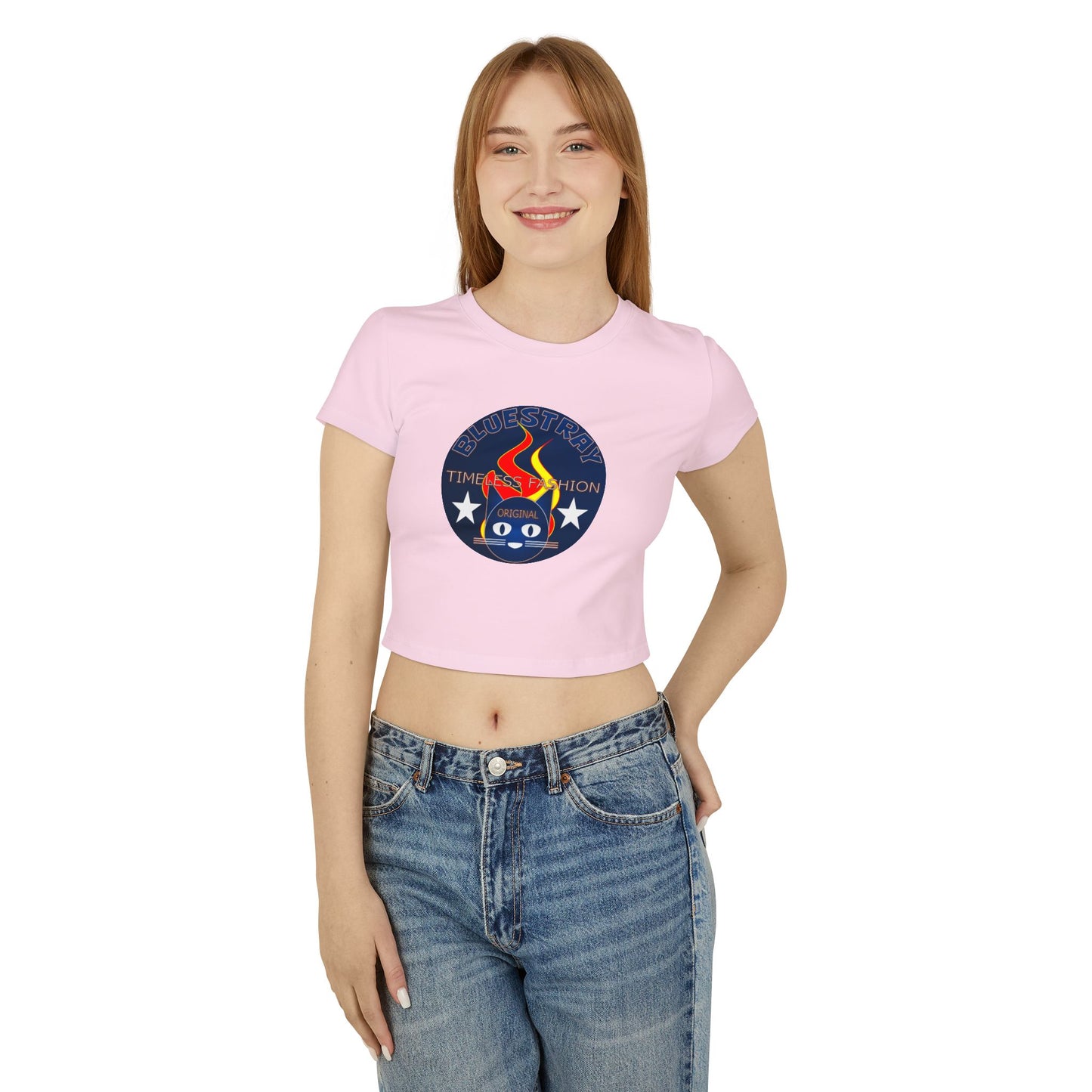 Women’s Baby Tee — Bluestray Flame Cat Logo Crop Top