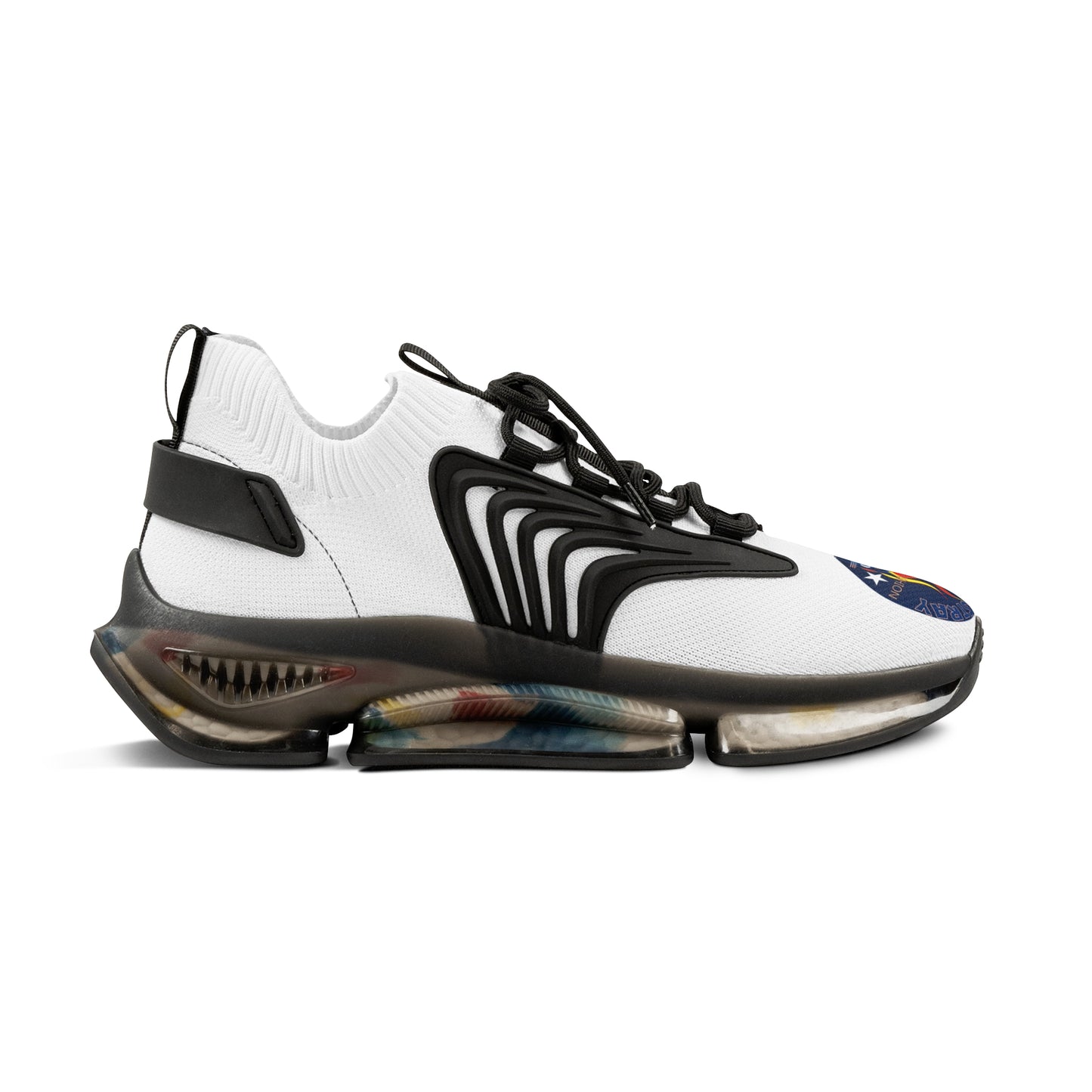 Men's White Mesh Sneakers — Breathable Athletic Shoes with Bluestray Flame Patch