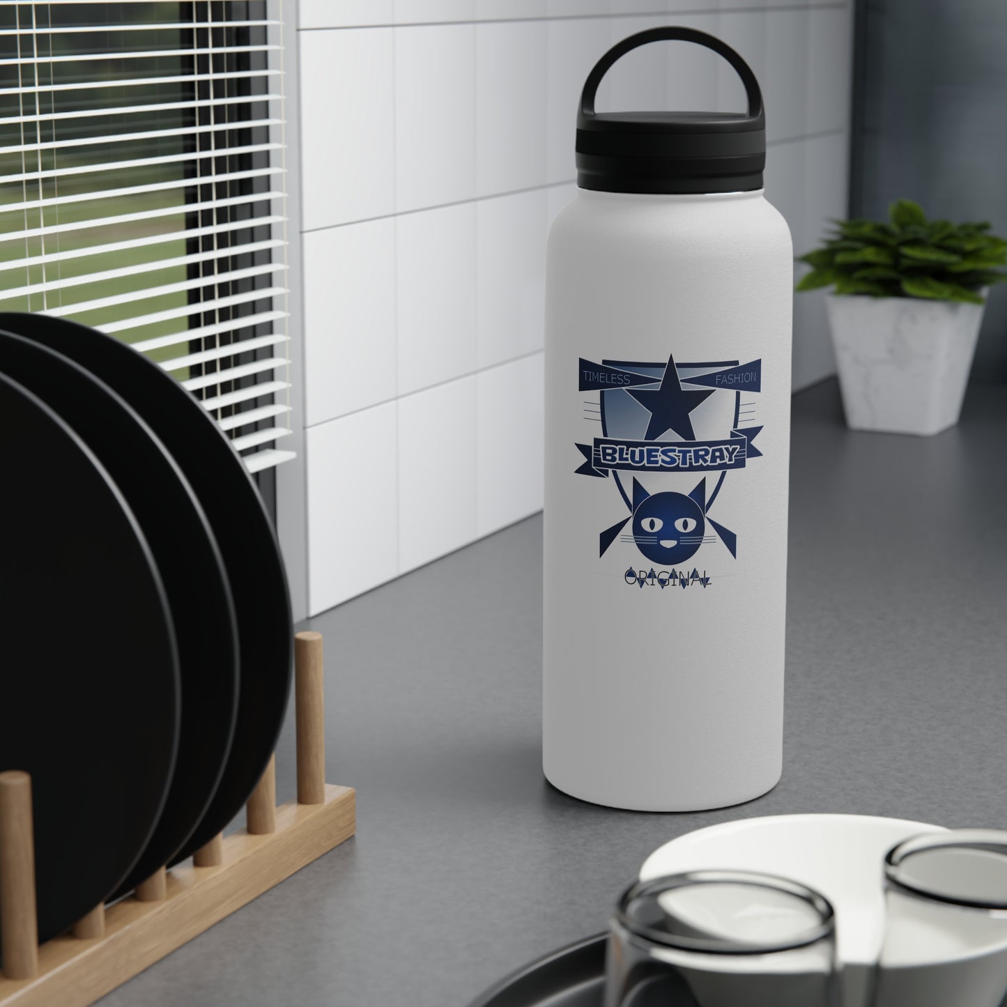 Bluestray Star Cat Stainless Steel Water Bottle — Insulated Travel Bottle with Handle Lid