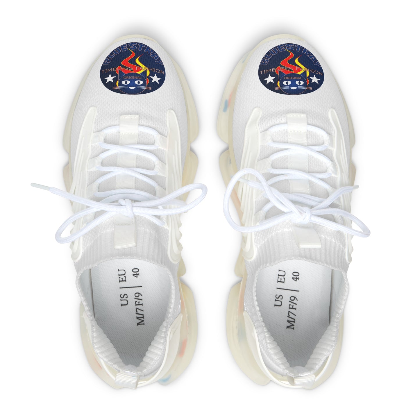 Bluestray Mesh Sneakers — White Knit Trainers with Retro Rocket Patch