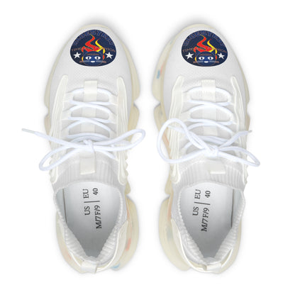 Bluestray Mesh Sneakers — White Knit Trainers with Retro Rocket Patch