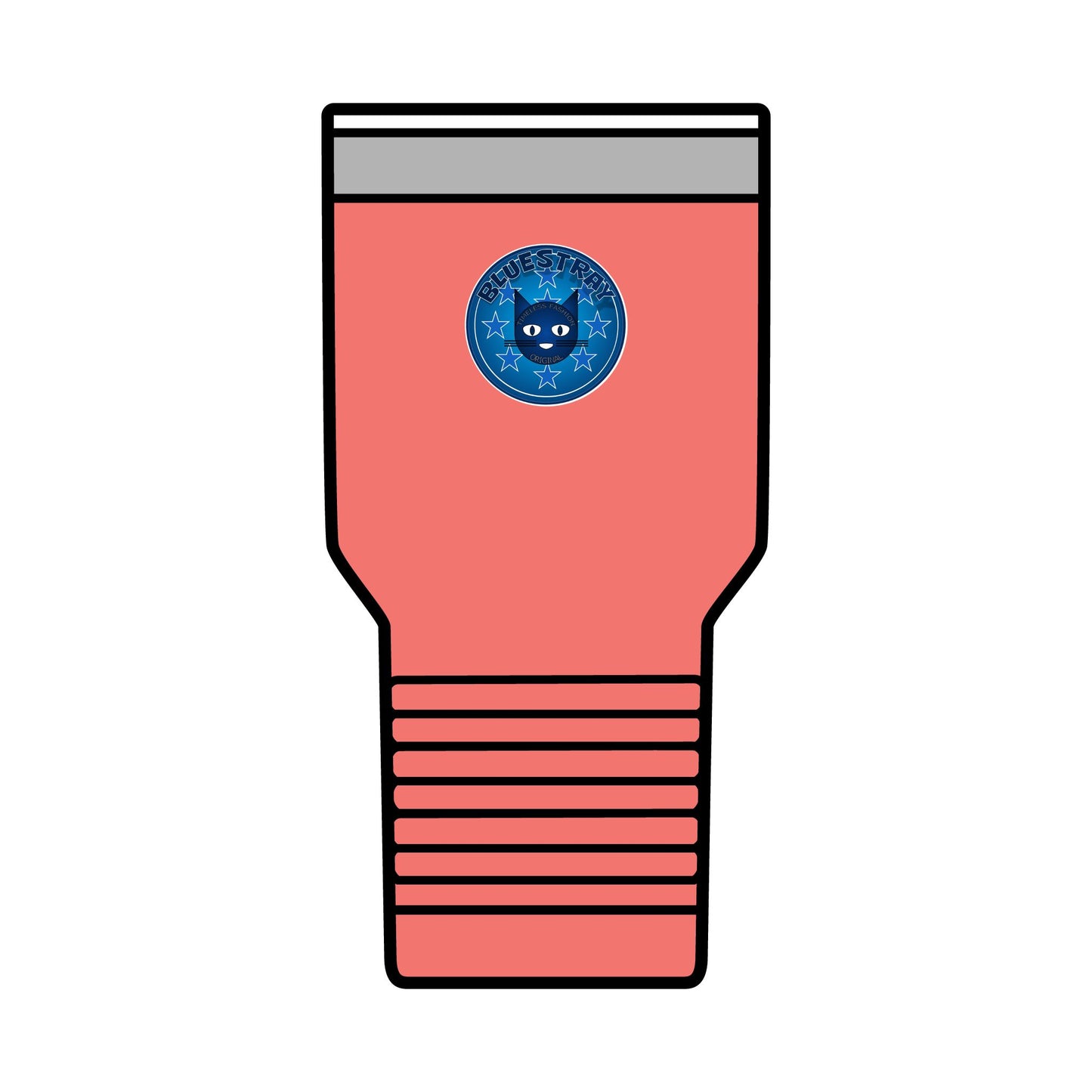 30oz Insulated Tumbler — Coral Drink Cup with Bluestray Cat Sticker
