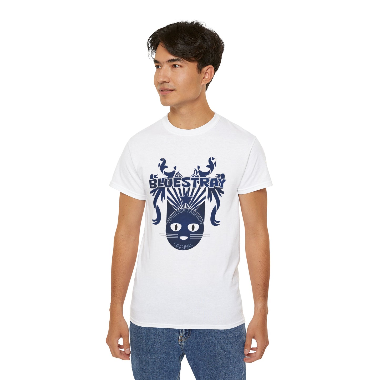 Bluestray Cat Graphic Tee — Retro Nautical Cat Design