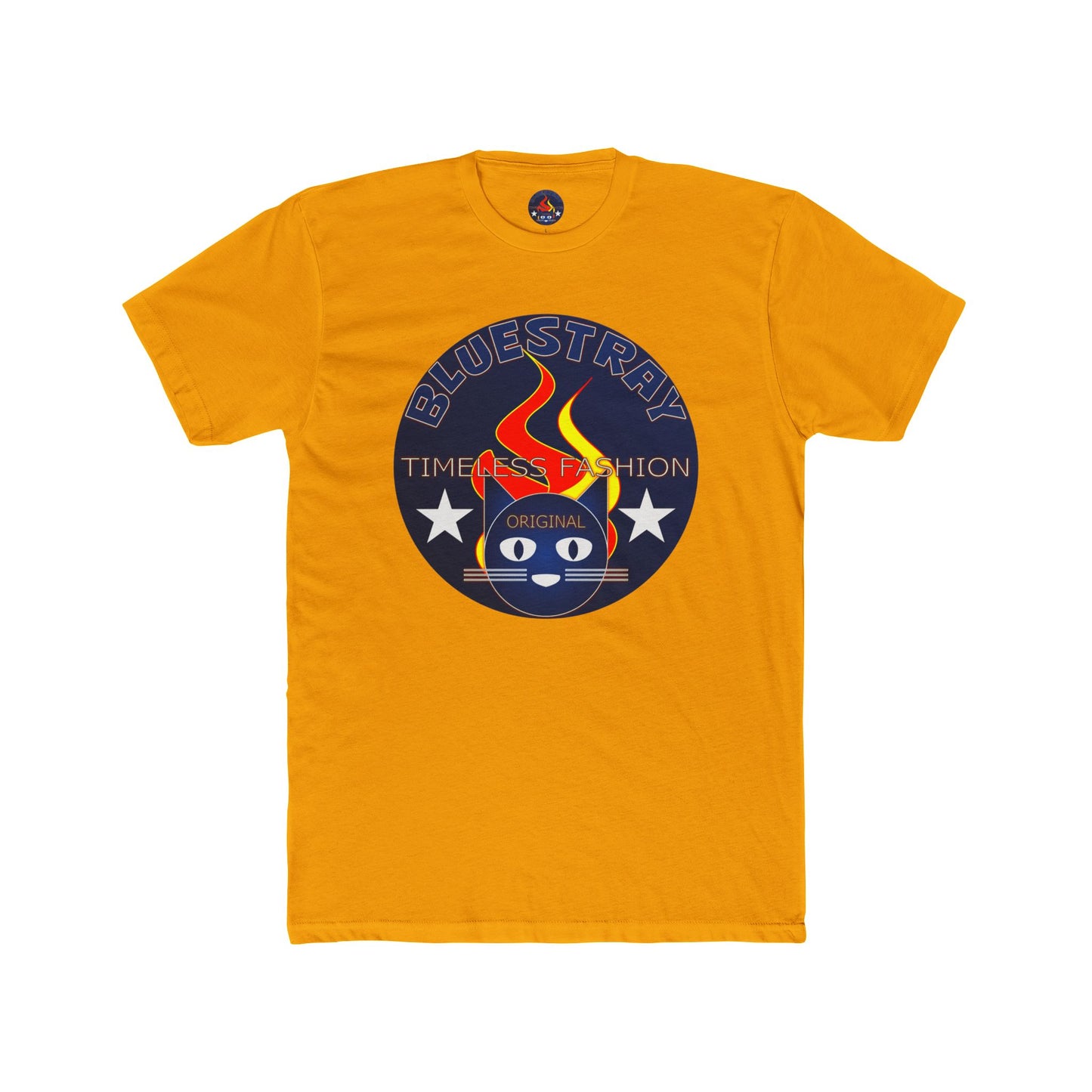 Retro Cat Flame Logo Tee — Bluestay Time & Motion Graphic T-Shirt