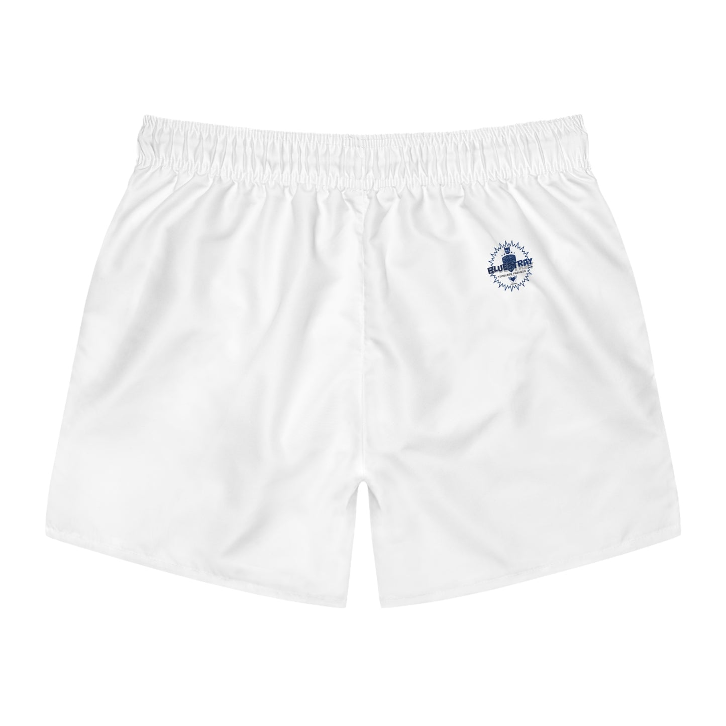 Men's White Swim Trunks with Blue 'Bluestray Timeless Fashion' Logo