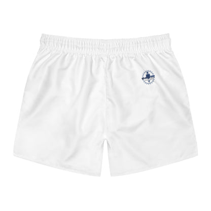 Men's White Swim Trunks with Blue 'Bluestray Timeless Fashion' Logo