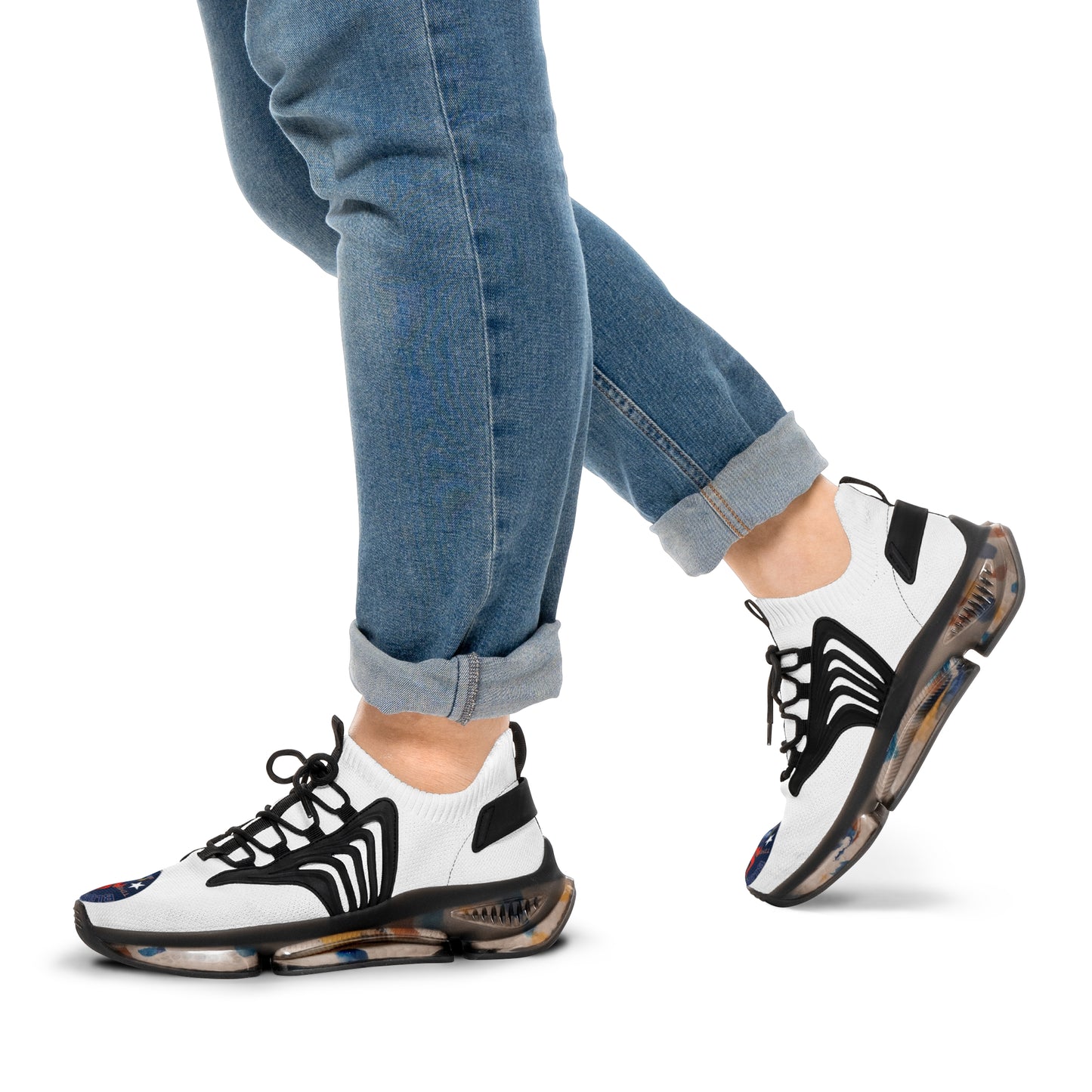 Men's White Mesh Sneakers — Breathable Athletic Shoes with Bluestray Flame Patch