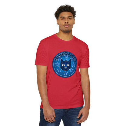Bluestray Cat Graphic T-Shirt — “Bluestray” Retro Star Logo