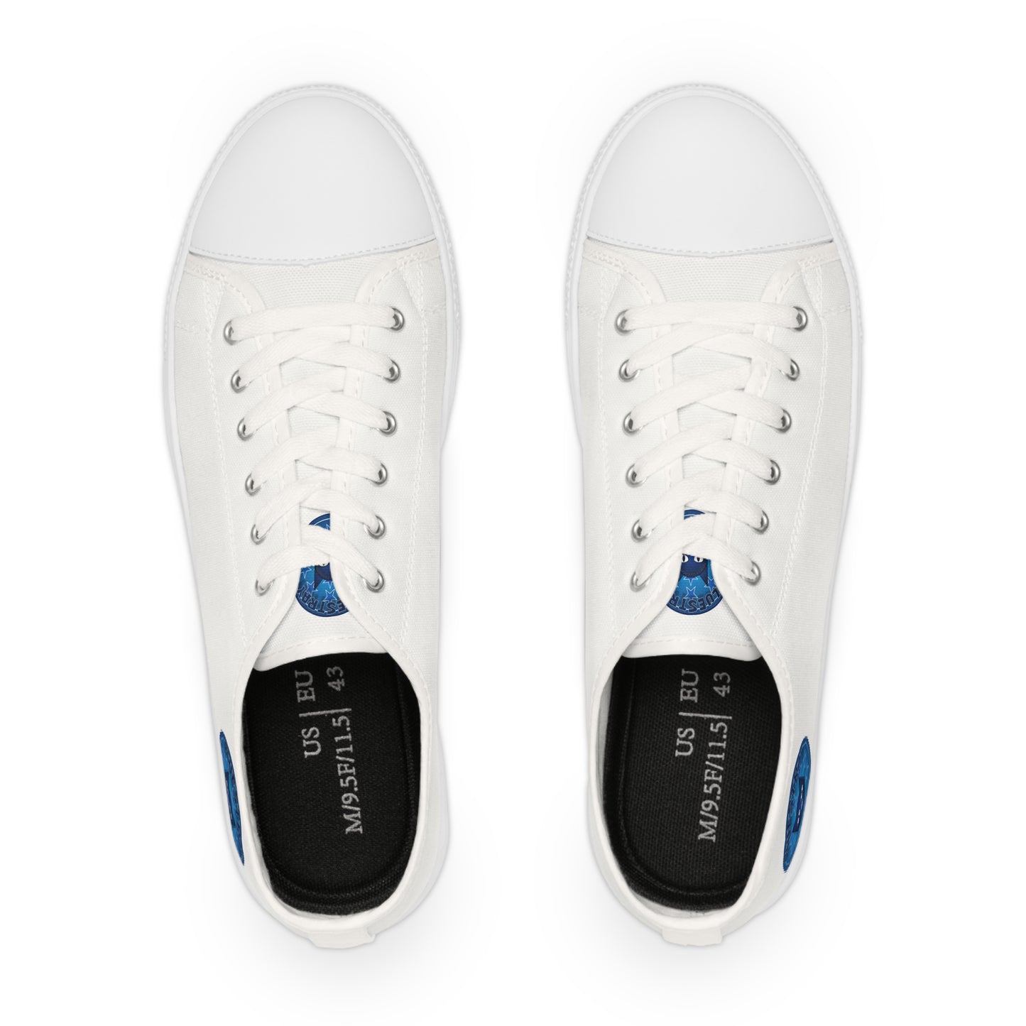 White Low Top Sneakers with Bluestray Patch - Men's Casual Canvas Shoes