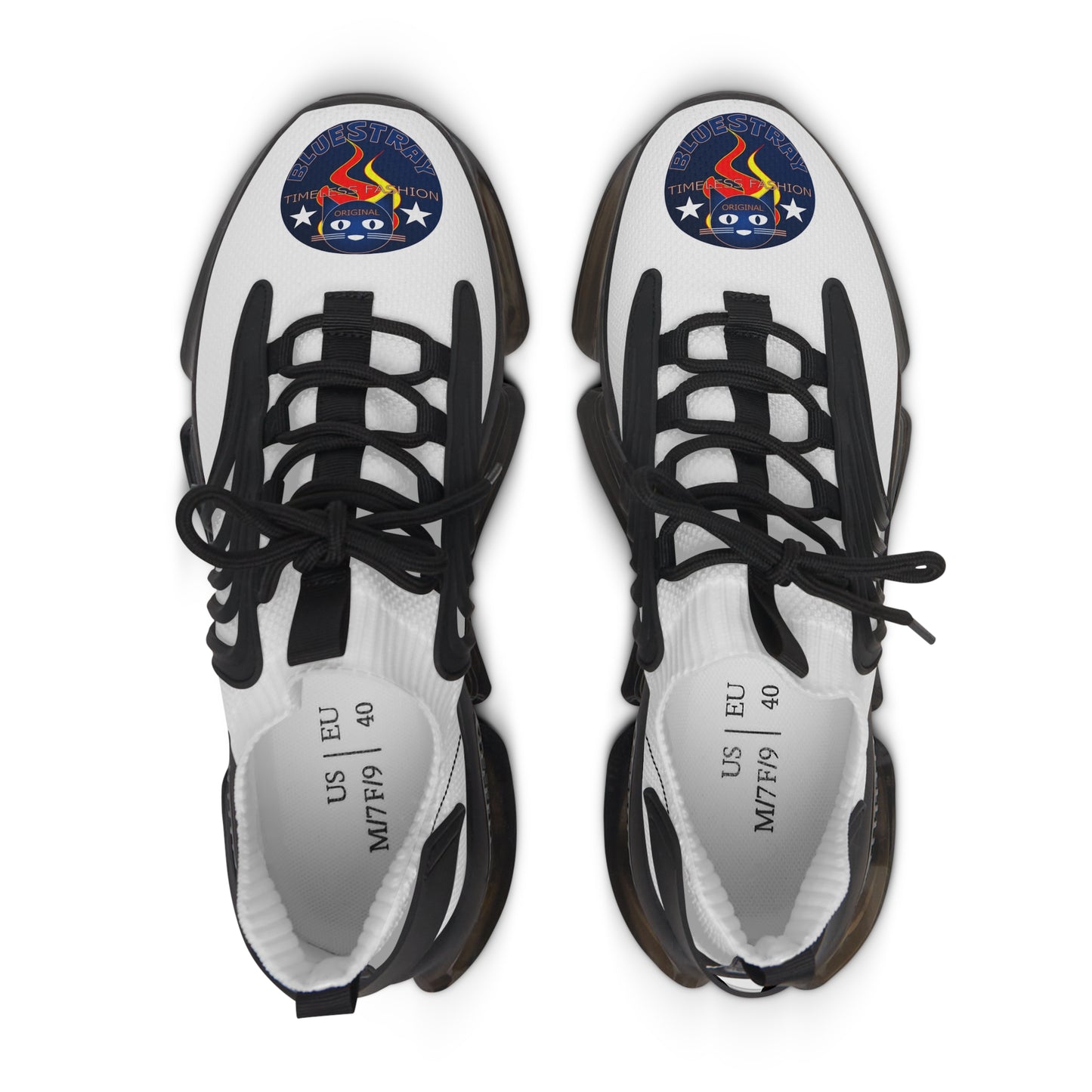 Bluestray Mesh Sneakers — White Knit Trainers with Retro Rocket Patch