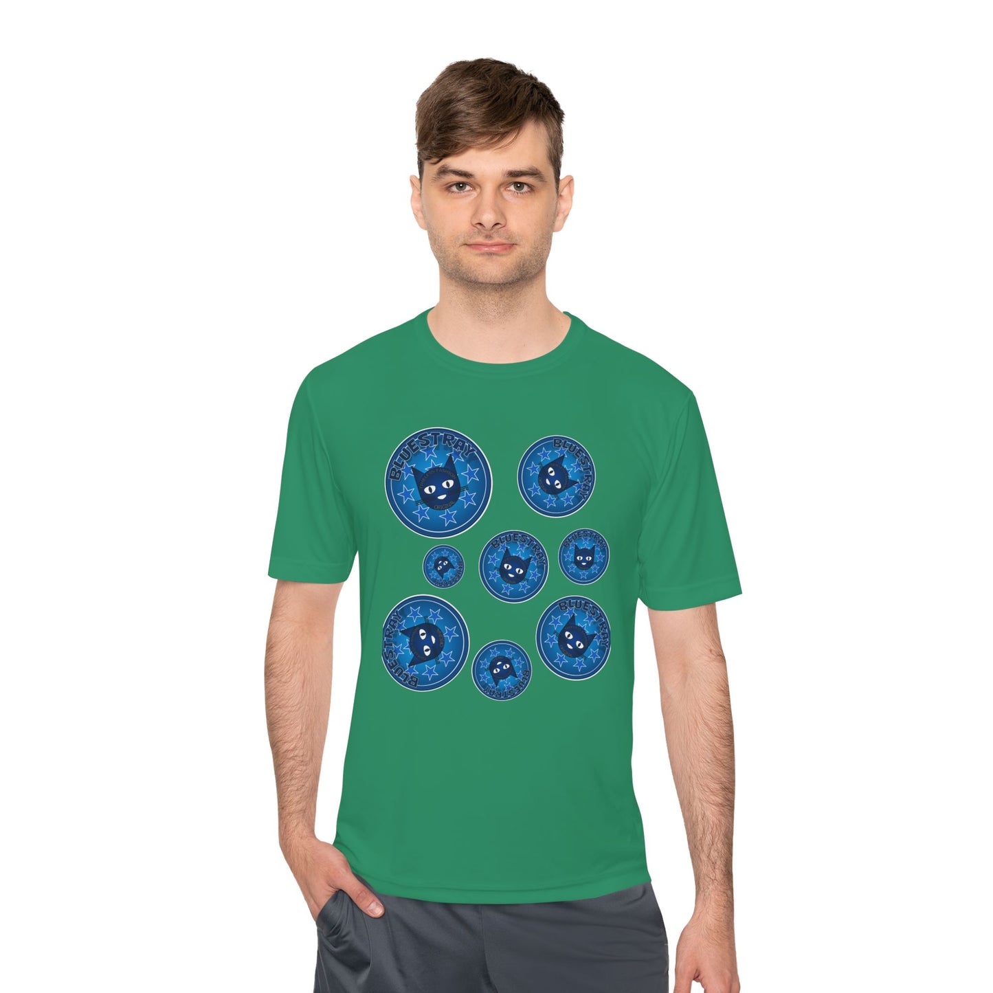 Blue Cat Galaxy Tee — "Bluestray" Graphic Moisture-Wicking Shirt