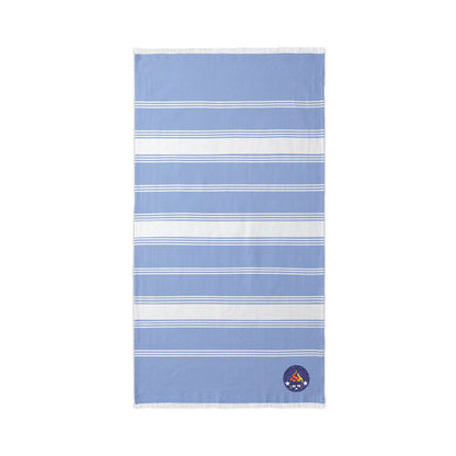 Embroidered Stripe Beach Throw – Nautical Cotton Bluestray Towel with Anchor Patch