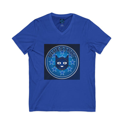 Bluestray Cat V-Neck Tee — Retro Night Sky Cat Graphic Shirt