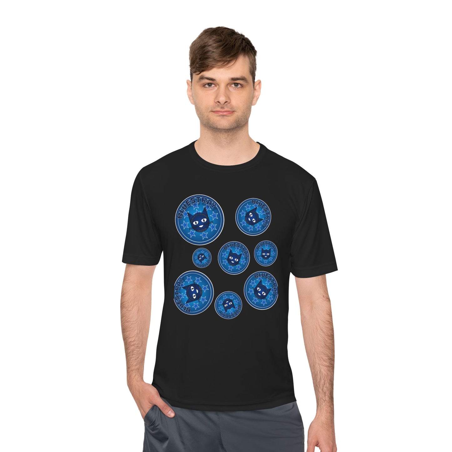 Blue Cat Galaxy Tee — "Bluestray" Graphic Moisture-Wicking Shirt