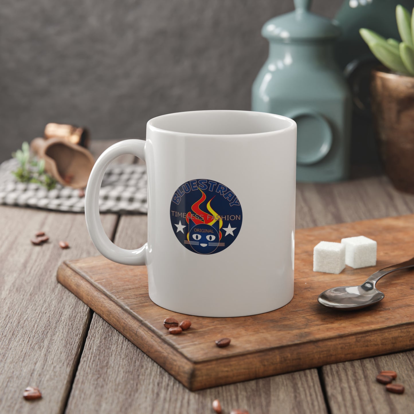 Bluestray Retro Flame Cat Ceramic Mug — 11oz Coffee Cup