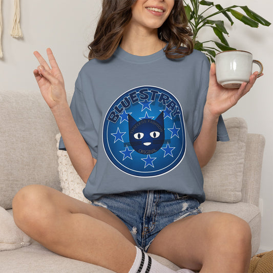 Bluestray Cat Graphic T-Shirt — Retro Star Emblem Tee