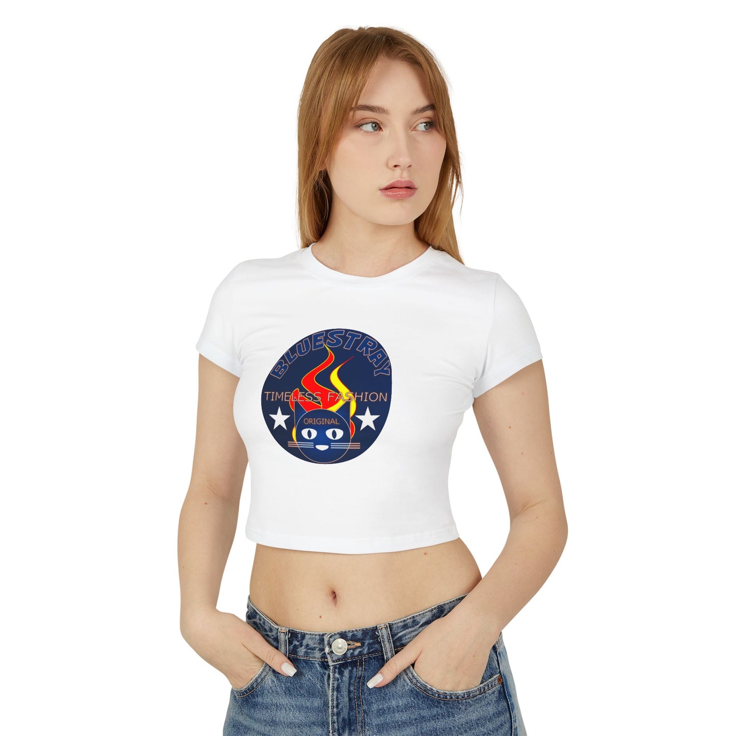 Women’s Baby Tee — Bluestray Flame Cat Logo Crop Top