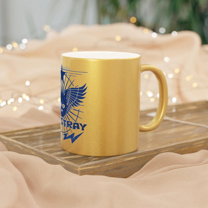 Bluestray Metallic Mug — Retro Winged Cat Silver/Gold Travel Coffee Cup