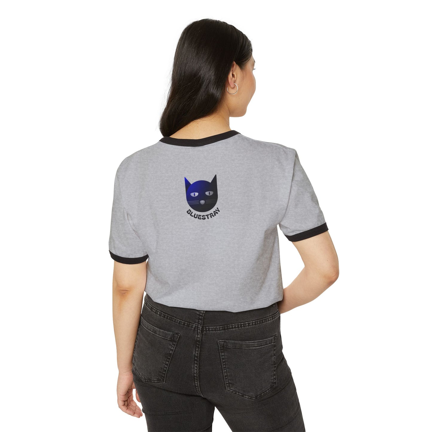 Bluestray Cat Ringer T-Shirt — Retro Blue Cat Graphic Tee