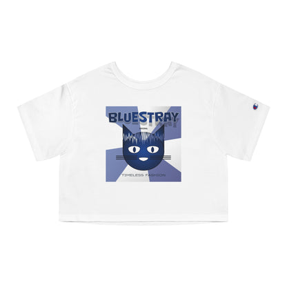 Bluestray Cat Graphic Cropped Tee — Vintage-Inspired Women's Champion Shirt