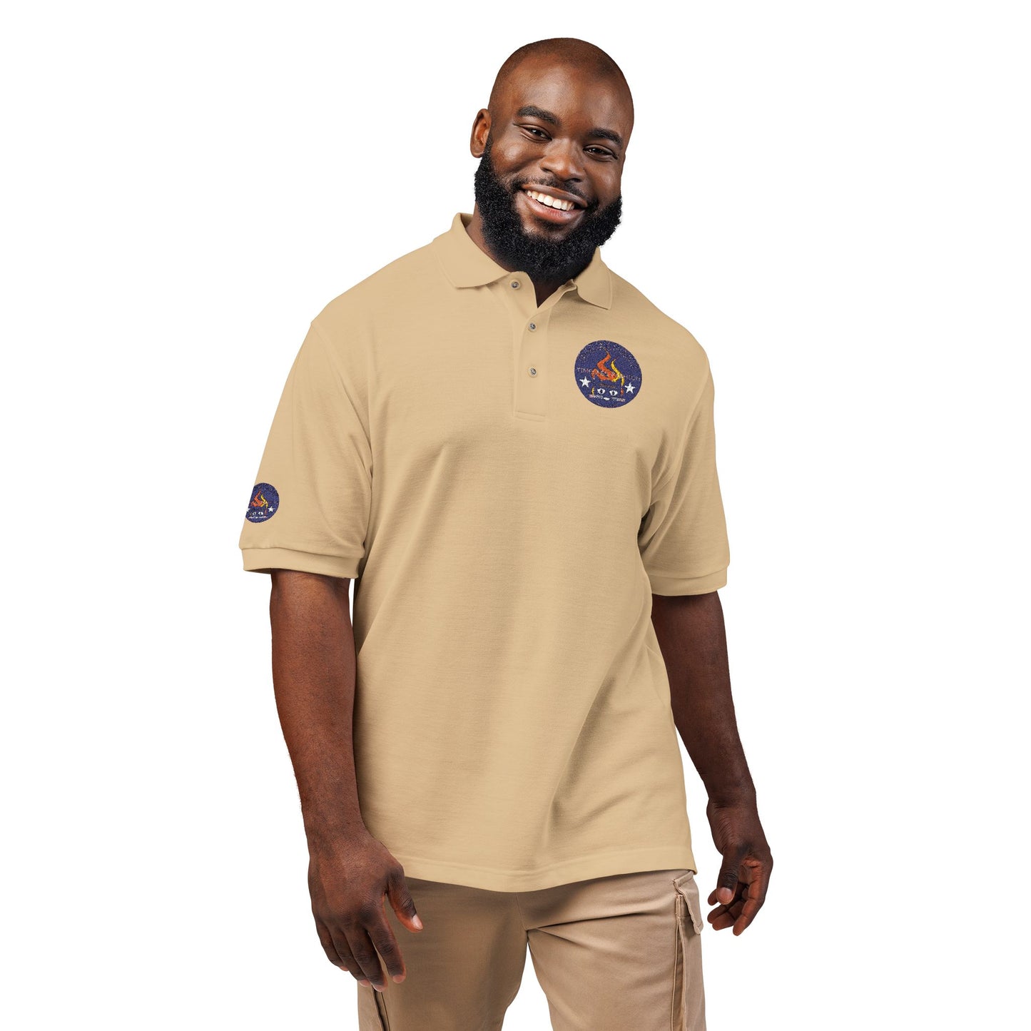 Embroidered Campfire Badge Polo — Outdoor Adventure Bluestray Logo Shirt