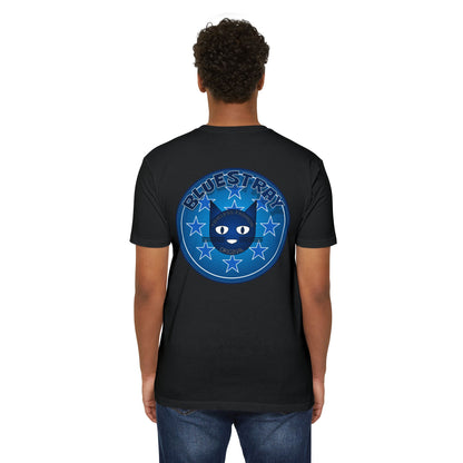 Bluestray Cat Graphic T-Shirt — “Bluestray” Retro Star Logo