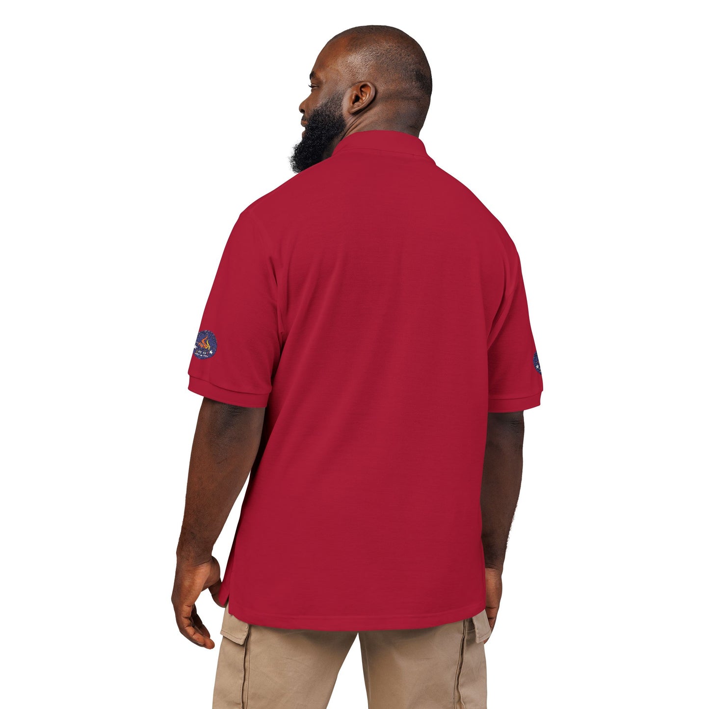 Embroidered Campfire Badge Polo — Outdoor Adventure Bluestray Logo Shirt