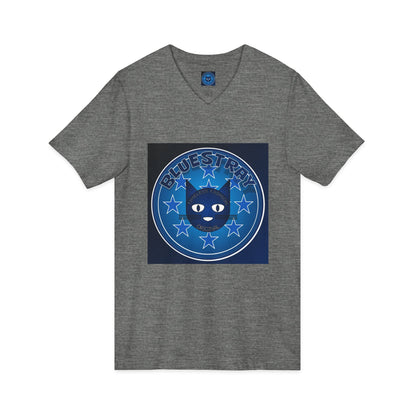 Bluestray Cat V-Neck Tee — Retro Night Sky Cat Graphic Shirt