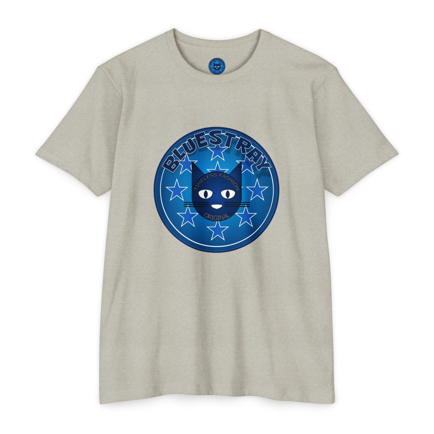 Bluestray Cat Graphic T-Shirt — “Bluestray” Retro Star Logo