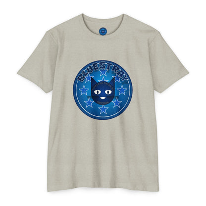 Bluestray Cat Graphic T-Shirt — “Bluestray” Retro Star Logo