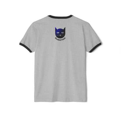 Bluestray Cat Ringer T-Shirt — Retro Blue Cat Graphic Tee