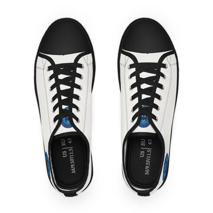 White Low Top Sneakers with Bluestray Patch - Men's Casual Canvas Shoes