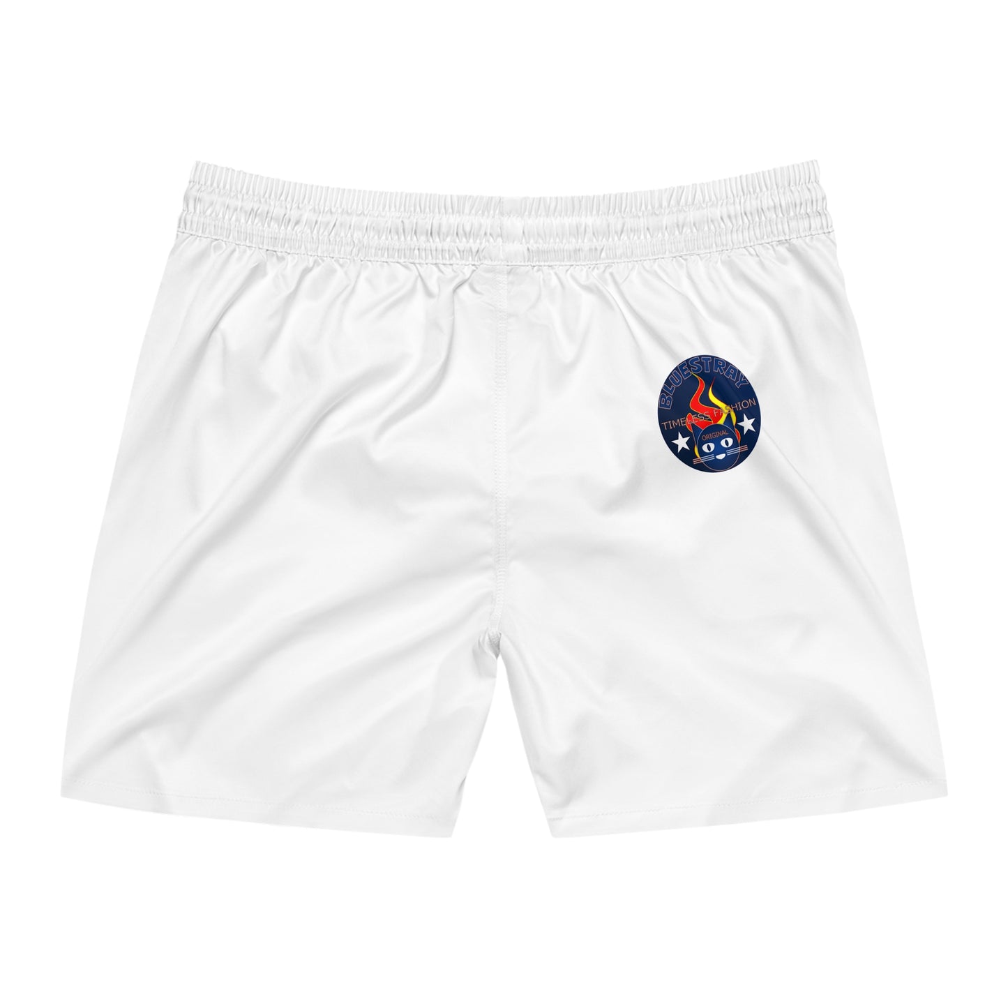 Swim Shorts — Retro Bluestrsy Flame Patch Beach Trunks